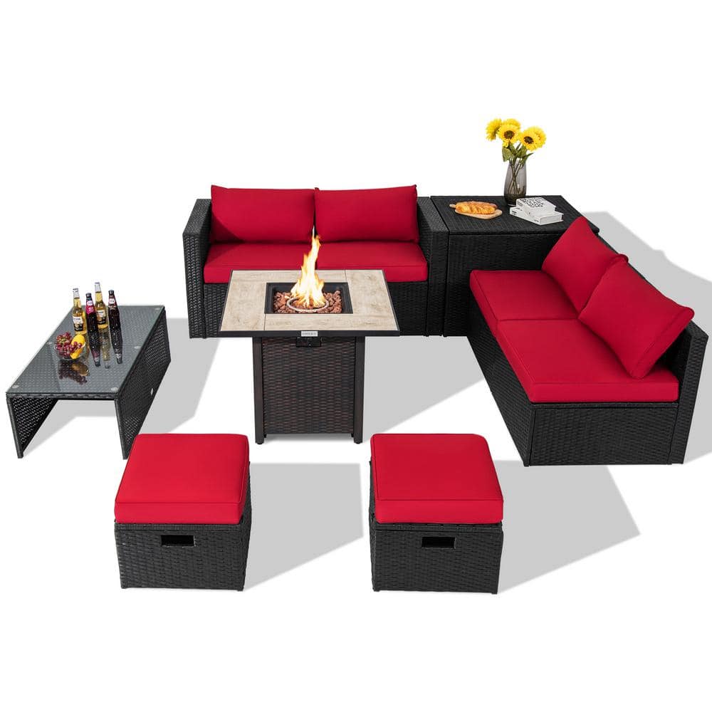 HONEY JOY 9Piece Wicker Patio Conversation Set Rattan Sofa with