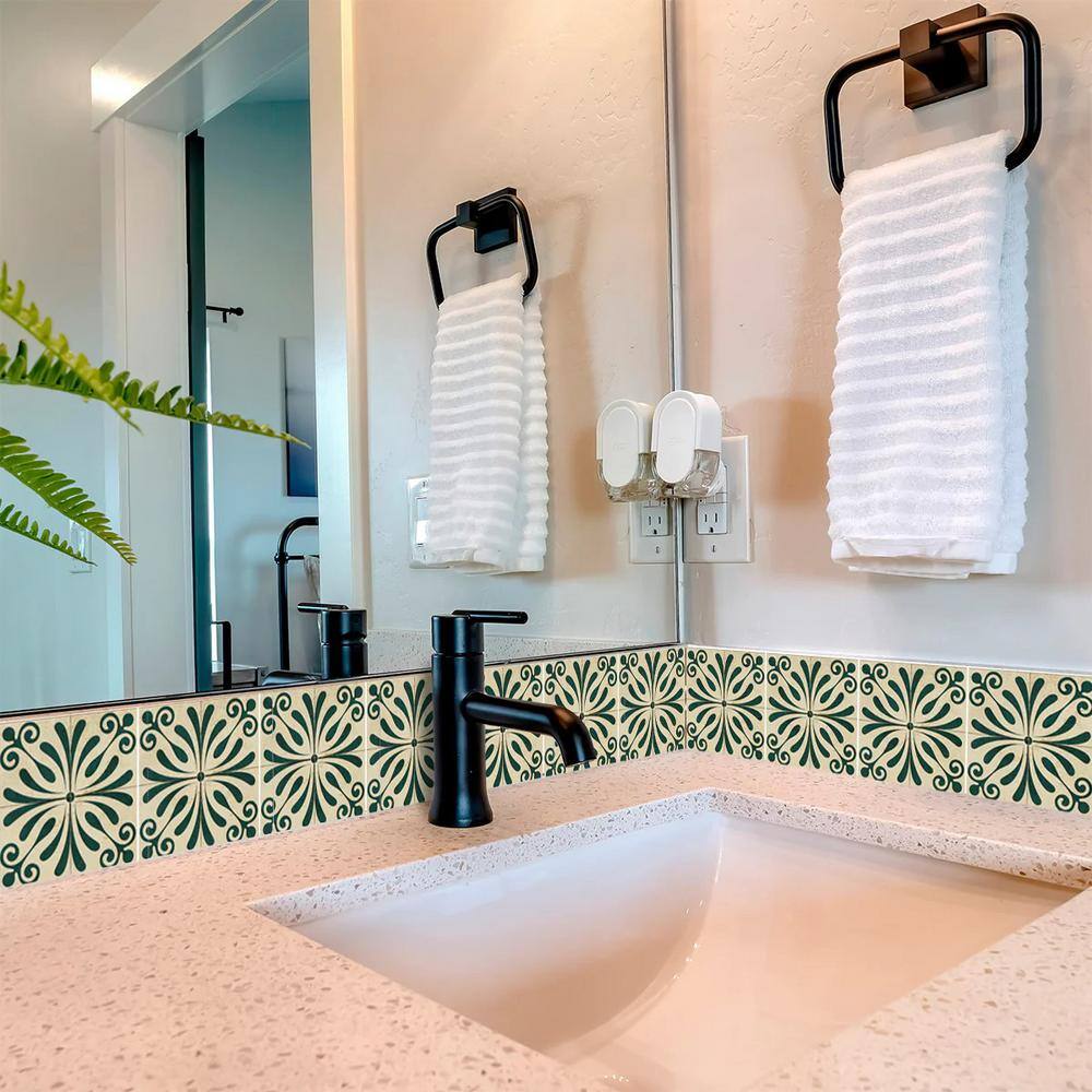 Dark Green and Antique White Vinyl Peel and Stick Tile 8x8