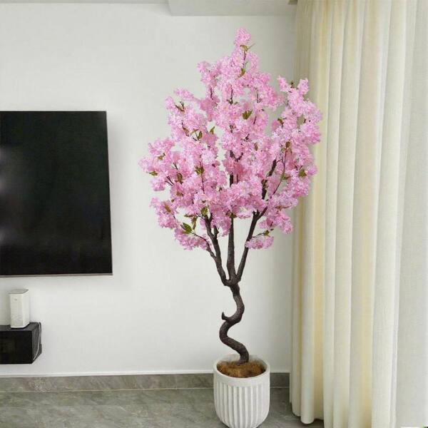 6 ft. Pink Artificial Cherry Blossom Tree in Pot HDF8HJXWPY - The