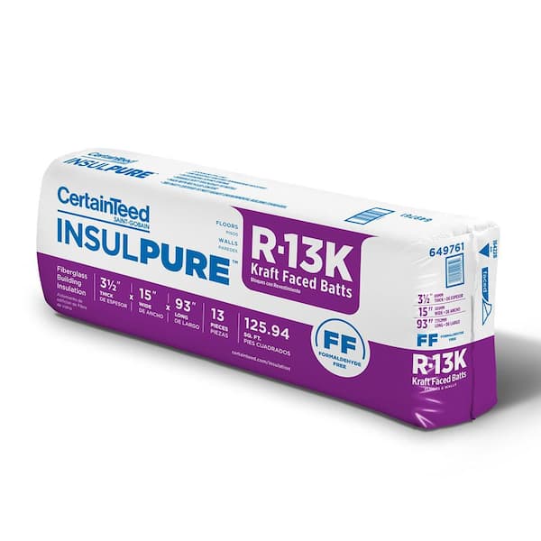 CertainTeed R-13 InsulPure Kraft Faced Fiberglass Insulation Batt 45 in. x 5 ft. (13-Pieces)