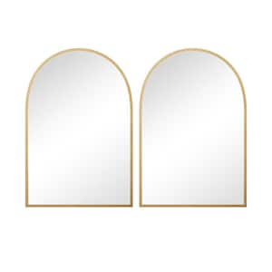 24 in. W x 36 in. H Arched Gold Wall Mirror Vanity Mirror (Set of 2)