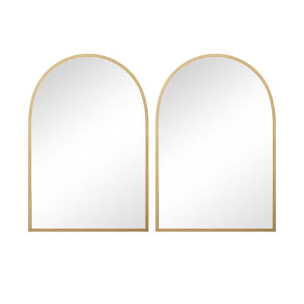 24 in. W x 36 in. H Arched Gold Wall Mirror Vanity Mirror (Set of 2)