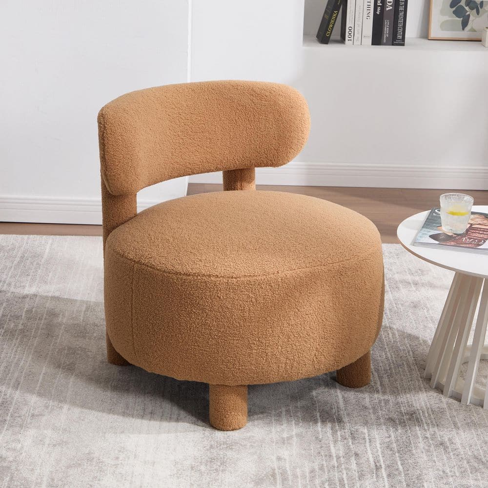 28 in. Khaki Teddy Fabric Armless Accent Chair with Curved Backrest and Solid Wood Legs