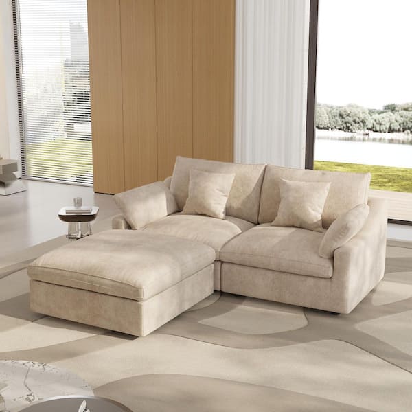 Prefab Homes Md J&E Home 82.68 in. Slope Arm 3-Piece Deep Seat Down Linen Modular ...