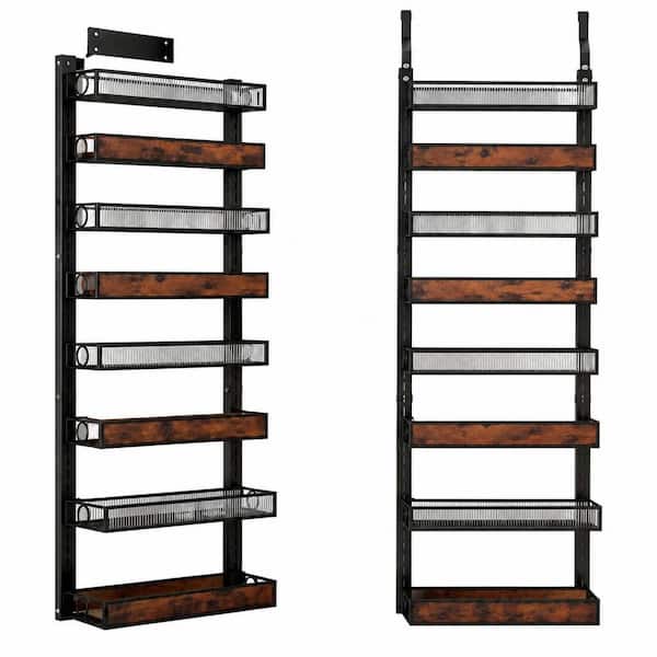 8 Shelf Black Over Door or Wall Mount Adjustable Spice Rack Organizer Modern Kitchen Pantry Storage Shelf