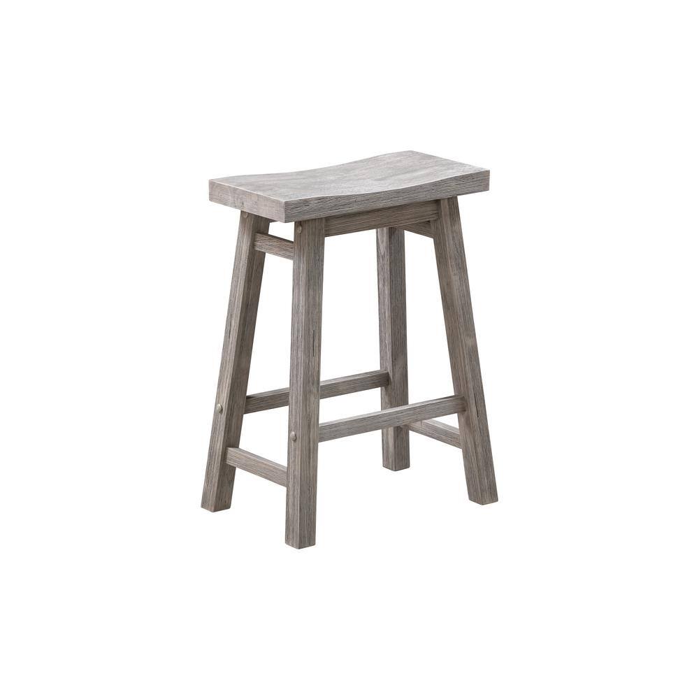 Rustic Acacia Wood Saddle Backless Counter Stools, Storm Gray - Set of 2