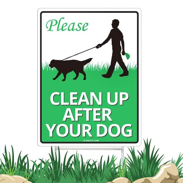 12 in. x 9 in. Clean Up After Your Dog Sign with Metal Stake, Clean Up After Pet Warning, Cat Lawn Signs