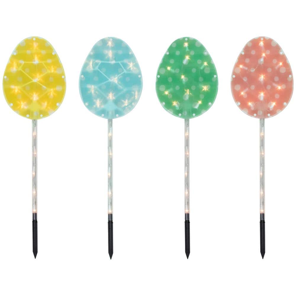 Northlight Pastel Easter Egg Pathway Marker Lawn Stakes Clear Lights (4