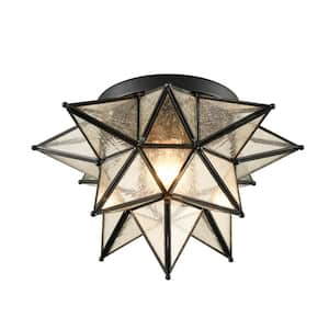 17.5 in. 1-Light Fixture Black Finish Modern Flush Mount with Seeded Glass Shade 1-Pack