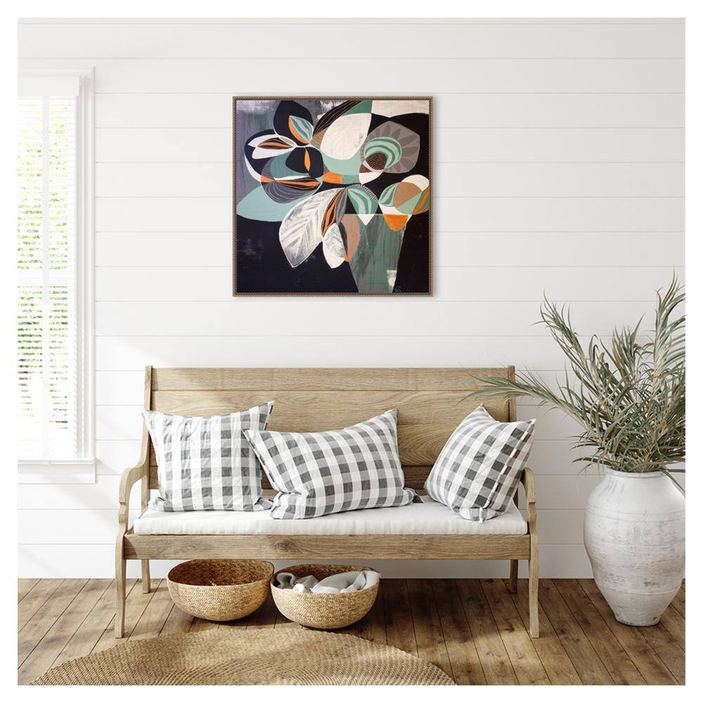 30"x30" Abstract Floral Canvas Wall Art with Bronze Frame