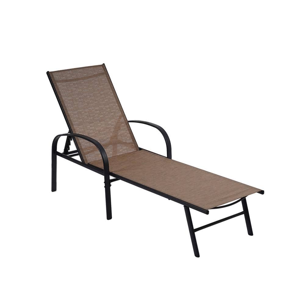 Metal Outdoor Recliner with Taupe Fabric
