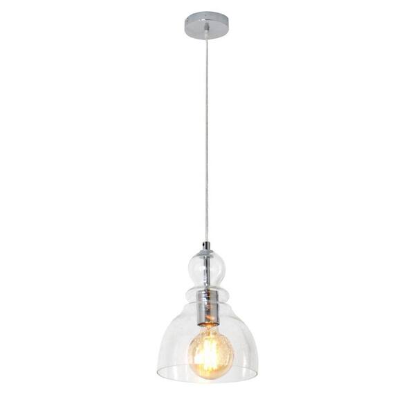 UMEILUCE 1-Light Chrome Modern Mini-Pendant Light for Kitchen Island Entrance with Seededs Glass Shade