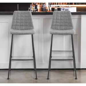 29.73 in. Light Gray Low Back Metal Bar Chair with Fabric Seat Set of 2