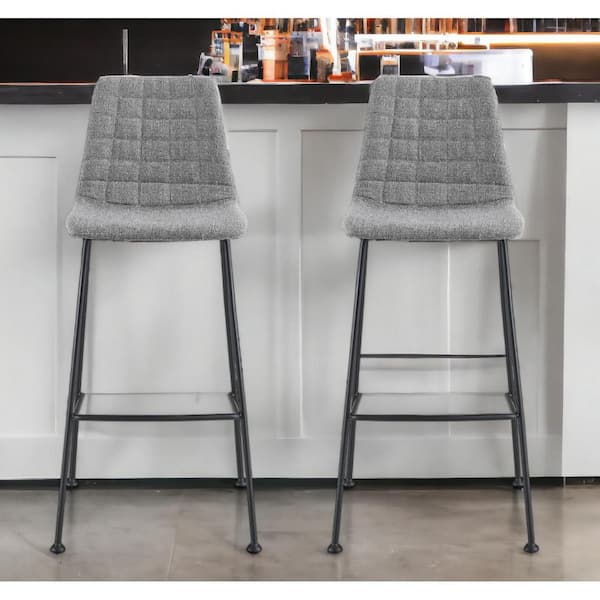 29.73 in. Light Gray Low Back Metal Bar Chair with Fabric Seat Set of 2