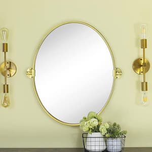 19 in. W x 24 in. Oval Pivot Mirror Pill Shaped Tilting Bathroom Vanity Mirror in Brushed Gold