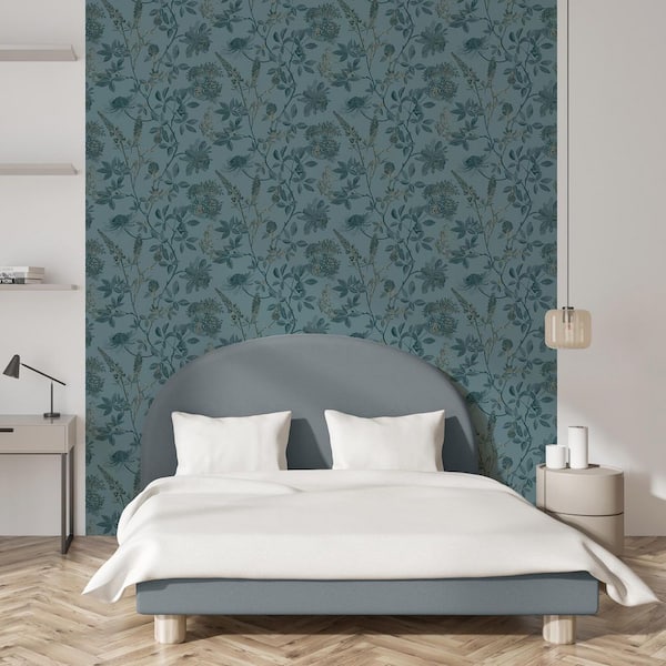 Botanical Blueprint Painterly Branches Green with Green Ground Wallpaper Sample