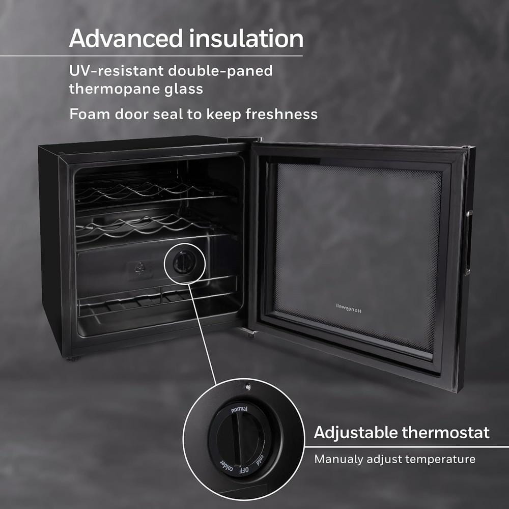 Black Freestanding 14 Bottle Countertop Wine Cooler with Glass Door