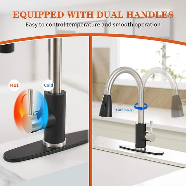 Black Nickel 17.3 in. H Pull Down Sprayer Kitchen Faucet with 360° Spout Swivel