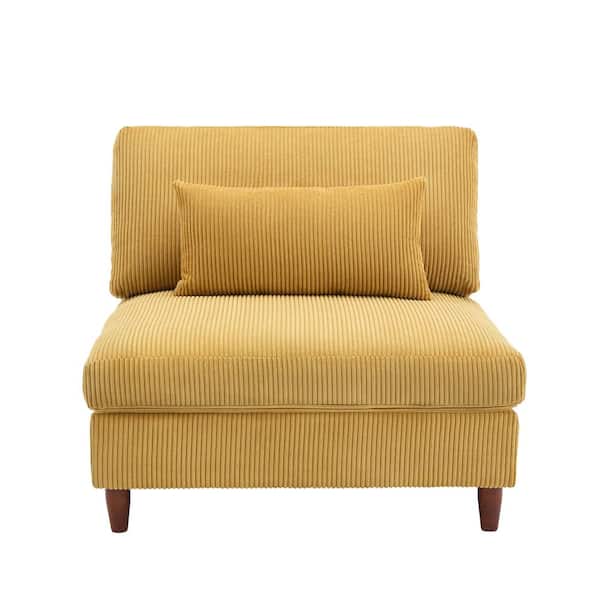 Uixe Luxury Orange Corduroy Fabric Armless Side Chair with 1-Pillow(Set of 1)