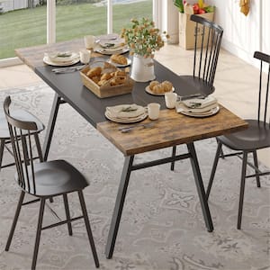 Rustic Brown Wood 70 in. 4 Heavy Duty Metal Legs Dining Table with Storage Rack Seats 6-8