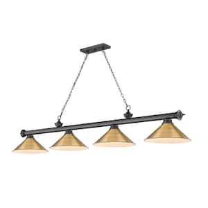 Cordon 4-Light Bronze Plate with Metal Rubbed Brass Shade Billiard Light with No Bulbs Included