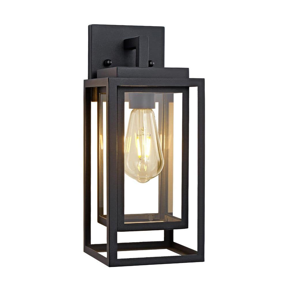Satin Black Modern Cage Outdoor Sconce 14 in. Hardwired with E26 Socket, Clear Tempered Glass, 2-Pack price history on PriceWatchPro