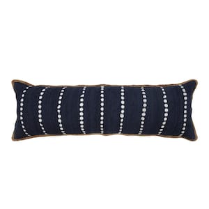 Riley Woven Navy Blue/White 14 in. x 36 in. Striped Jute Bordered Soft Polyfill Throw Pillow