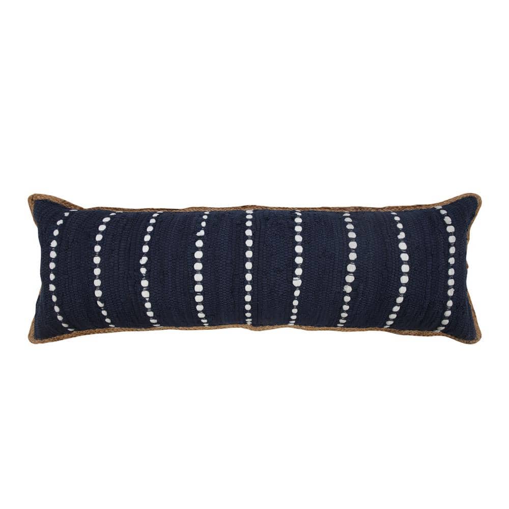 Riley Woven Navy Blue/White 14 in. x 36 in. Striped Jute Bordered Soft Poly