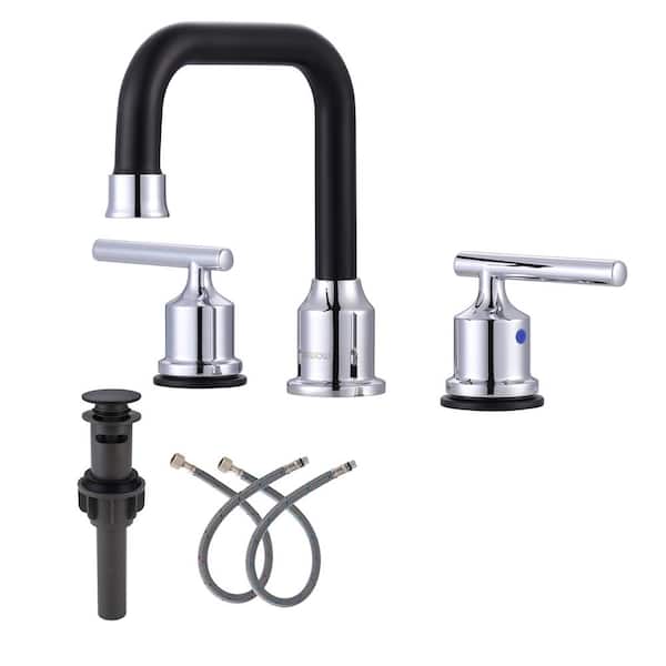 ARCORA 8 in. Widespread Double Handle Bathroom Faucet in Chrome and Black
