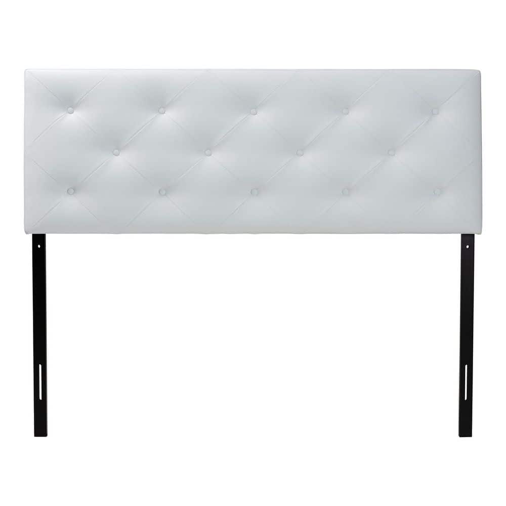 Full White Faux Leather Tufted Upholstered Headboard