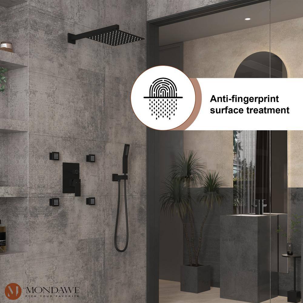 Matte Black Brass Dual Shower Head System with Handheld and Body Jets