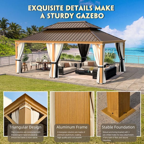 HOMMOW 12 ft. W x 18 ft. D Aluminum Patio Gazebo XWG-291MS - The