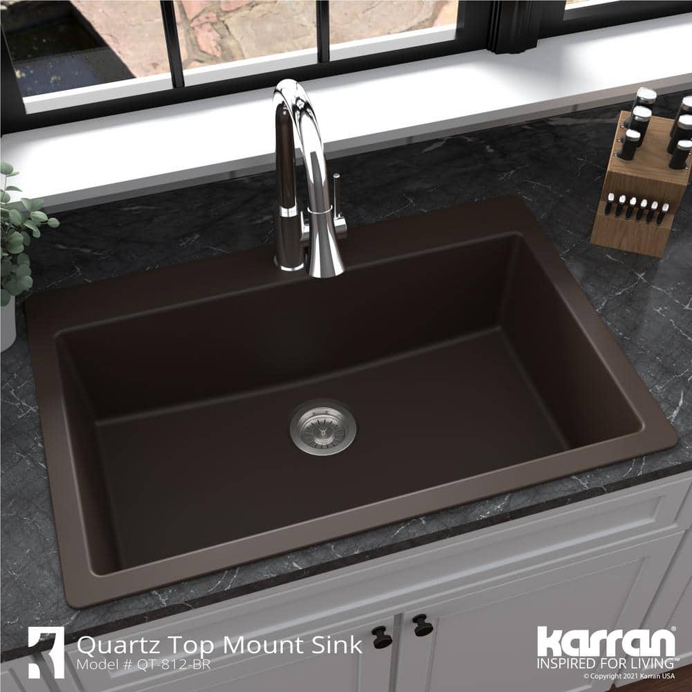 Brown Quartz 33'' Single Bowl Drop-in Kitchen Sink