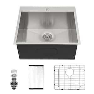 22 in. D x 22 in. W Drop-In Stainless Steel Laundry/Utility Sink in Brushed with Pre-Drill Faucet Hole