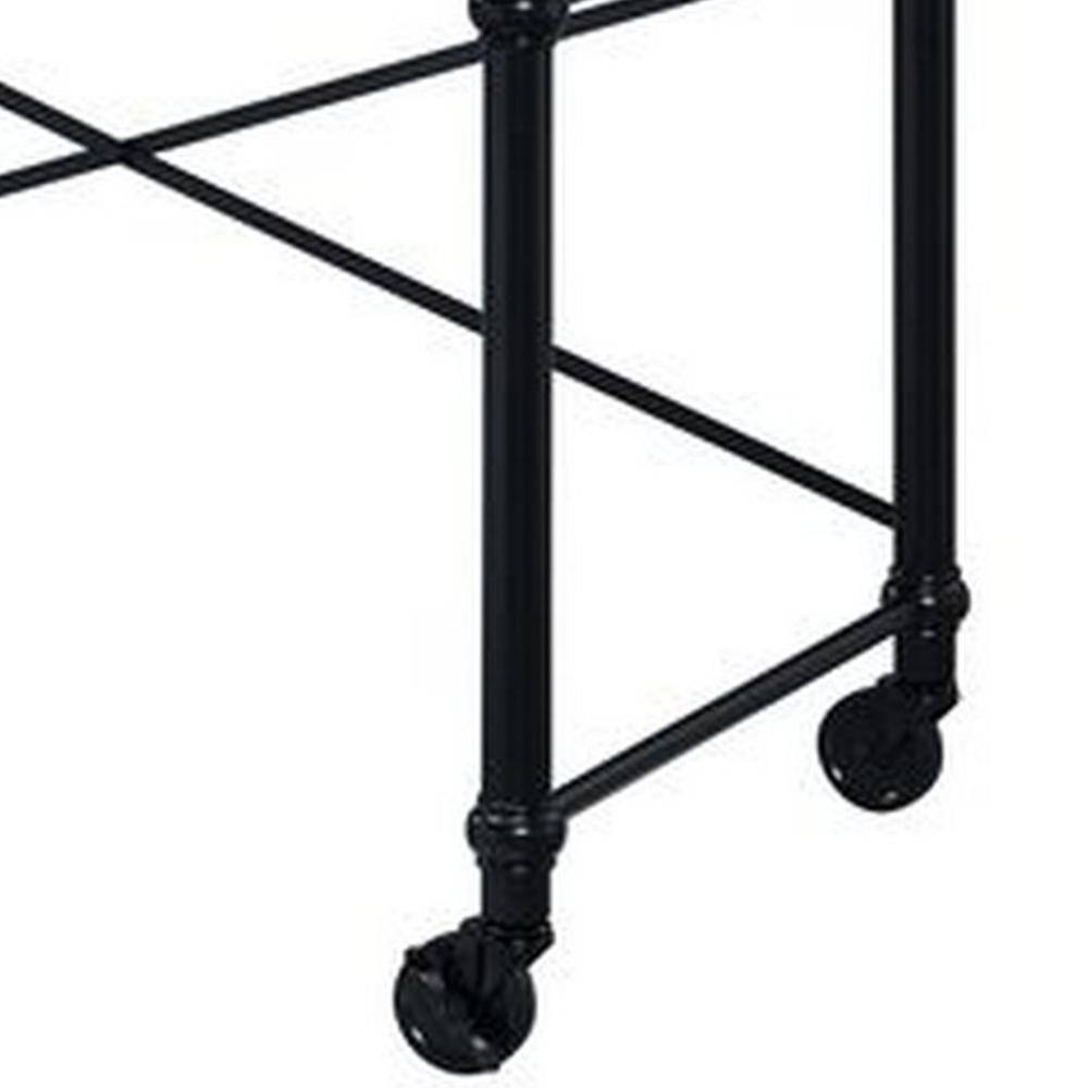 Black Wood Writing Desk with Casters and Nail Accents