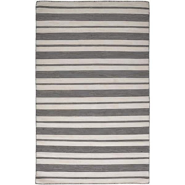 HomeRoots 5 x 8 Black and White Striped Area Rug