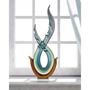 22 in. Aqua Handcrafted Irregular Art Glass Sculpture
