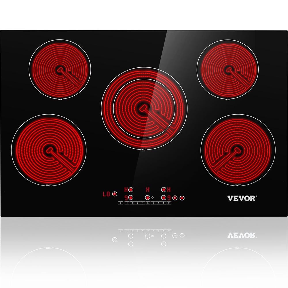 VEVOR 30.3 in. Electric Stove Top with 5-Burners Electric Cooktop in Black with 9-Power Levels and Child Safety Lock, 240-Volt