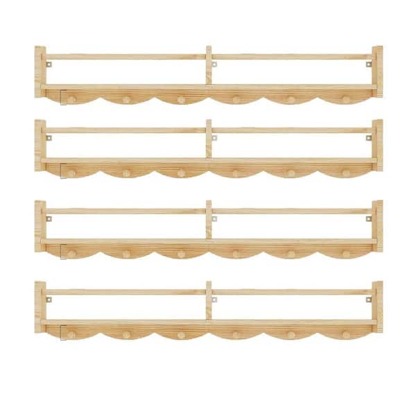34 in. W x 4 in. D x 5 in. H Burlywood Wall Floating Shelf with Hooks, Set of 4, Kids Room Decor