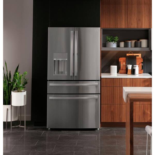 GE Profile Profile 27.9 cu. ft. Smart 4-Door French Door Refrigerator with  Door in Door in Fingerprint Resistant Stainless Steel PVD28BYNFS - The Home
