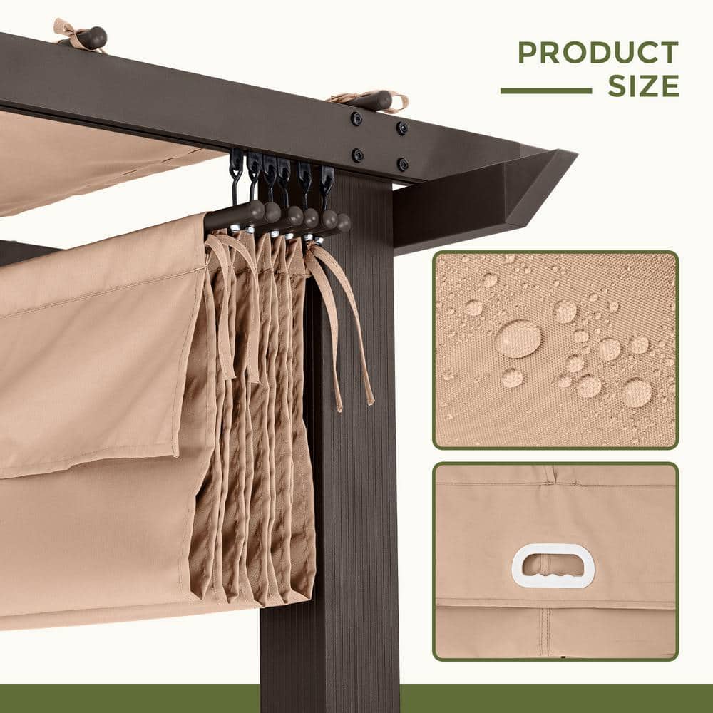 12 ft. x 12 ft. Aluminum Pergola with Brown Retractable Canopy