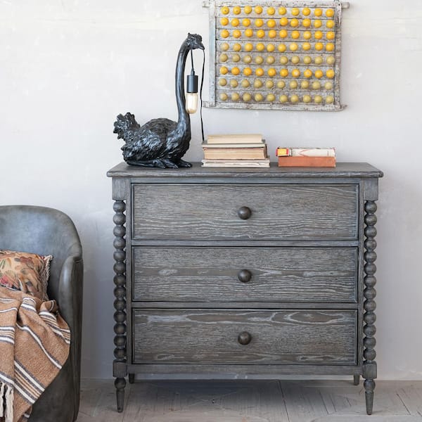Storied Home Gray Washed 3 Drawers 40.2 in. Dresser