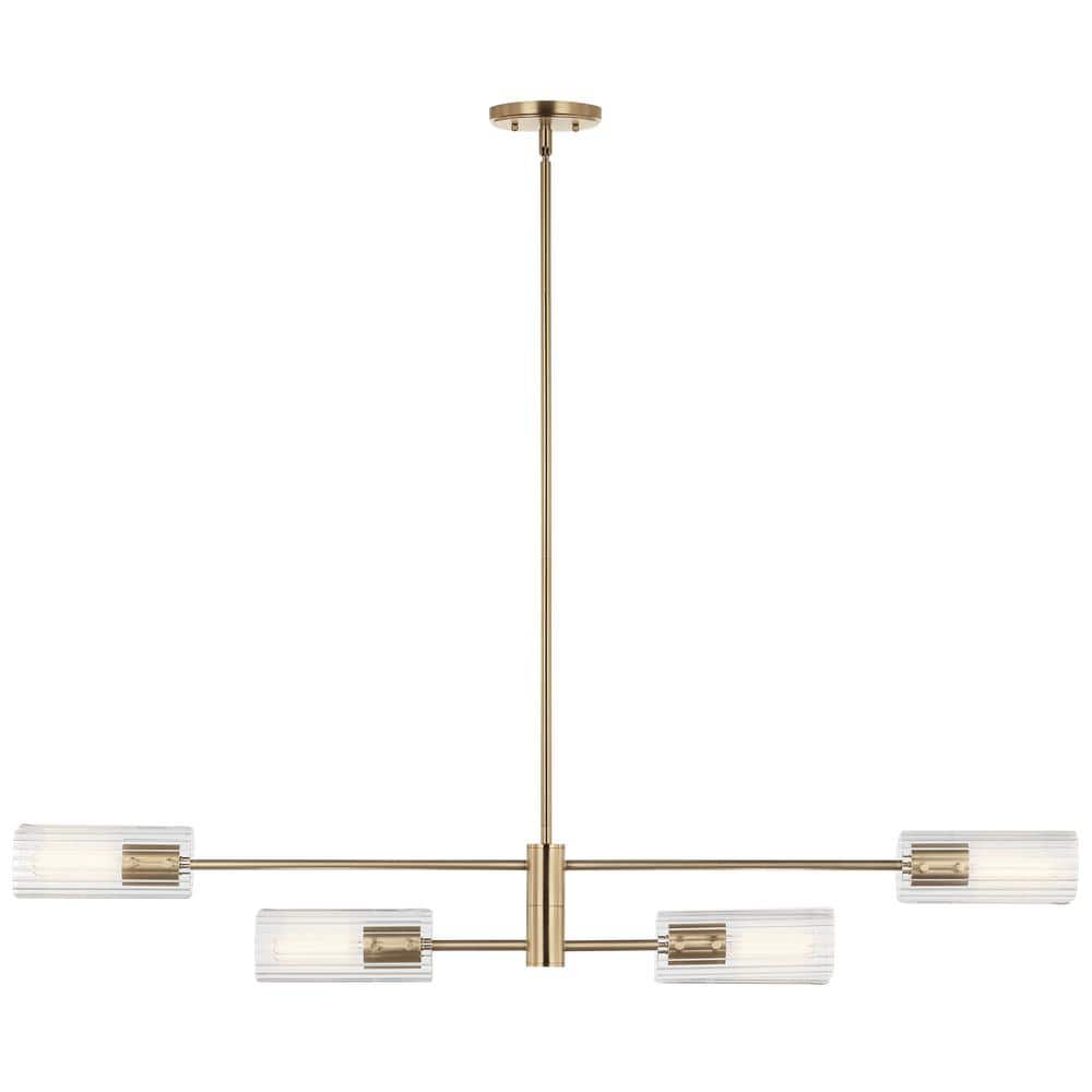 Champagne Bronze 47.5" Linear Chandelier with Clear Fluted Glass