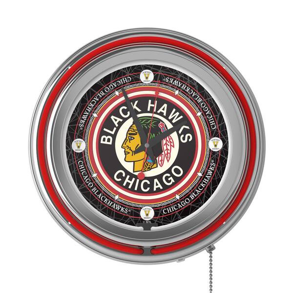 Chicago Blackhawks Red 2015 Stanley Cup Champs Lighted Analog Neon Clock