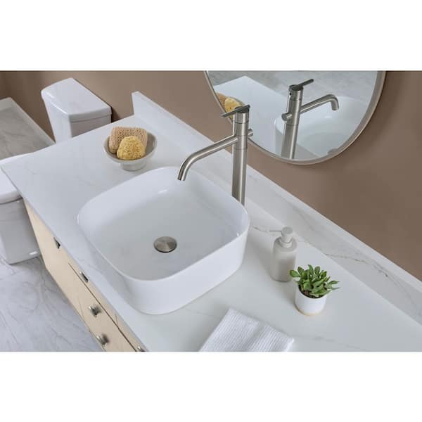 Cymira Soft Square 16 in. Vessel Bathroom Sink in White Ceramic Fireclay