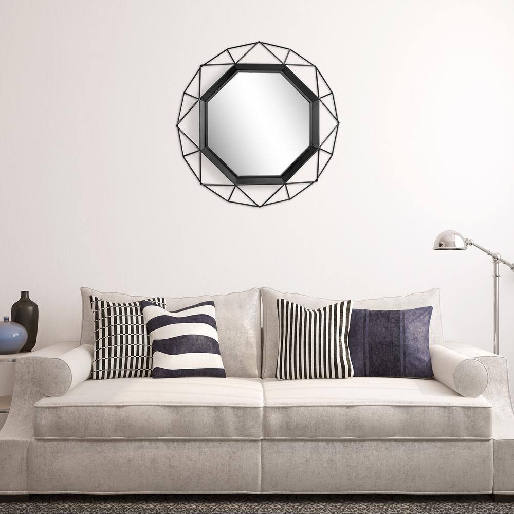 28" Black Geometric Metal Frame Octagon Wall Mirror