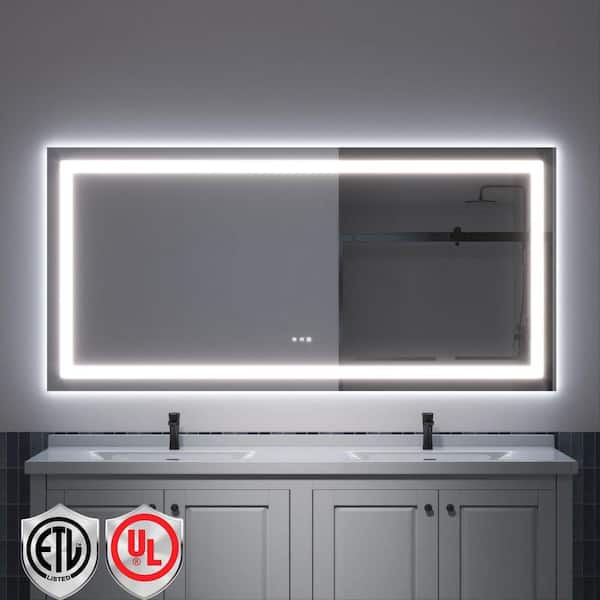 84 in. W x 40 in. H Rectangular Frameless LED Light Anti-Fog Bathroom Wall Mirror with Backlit and Front Light