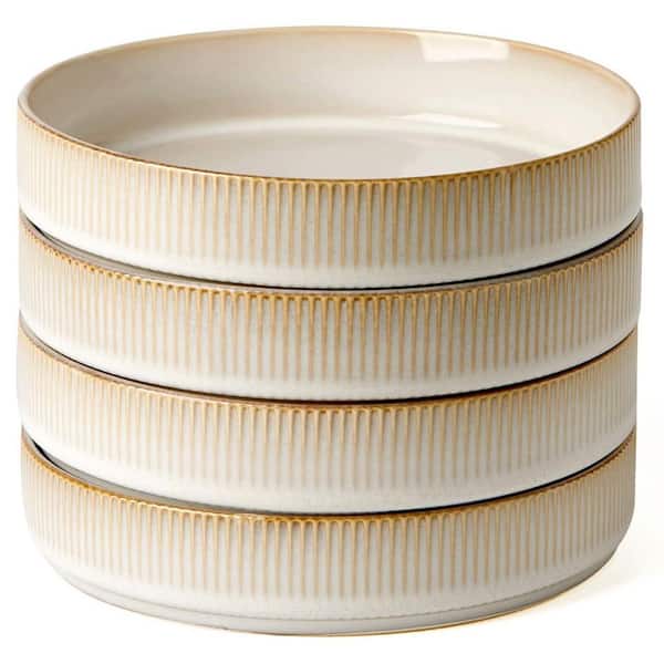 23 fl. oz. White Family Stoneware Kitchen Bowl, 7.5 in. Pasta Bowls Set, Ideal for Your Friend for Festivals (Set of 4)