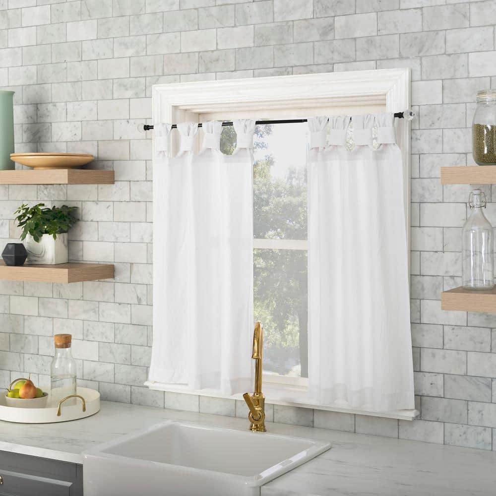 White Cotton Sheer Twist Tab Cafe Curtain Pair