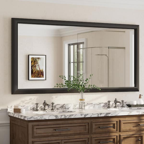 72 in. W x 36 in. H Rectangular Aluminum Alloy Framed and Tempered Glass Wall Bathroom Vanity Mirror in Matte Black
